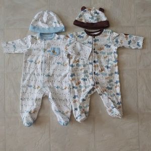 2 Infant Footies with Hats SOLD!